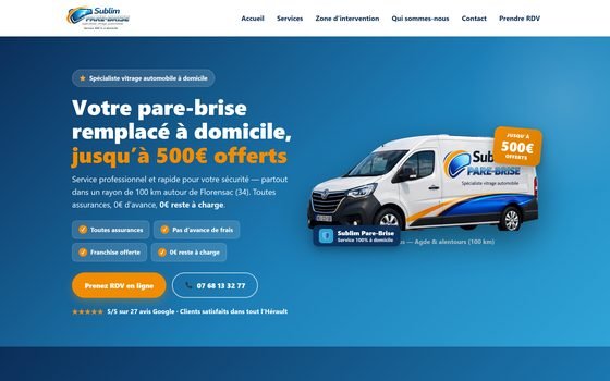 Site Sublim Pare-Brise realise par Surtech : remplacement de pare-brise a domicile dans l Herault