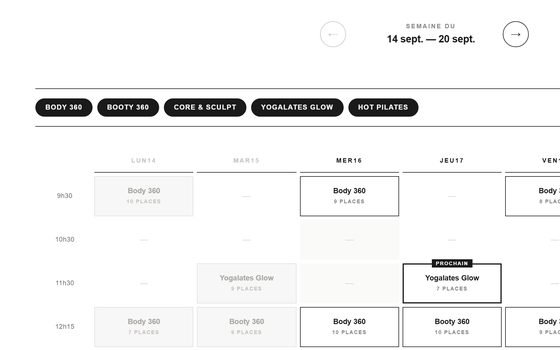 Planning en temps reel developpe par Surtech pour Terra Studio, studio de Pilates a Clermont-Ferrand
