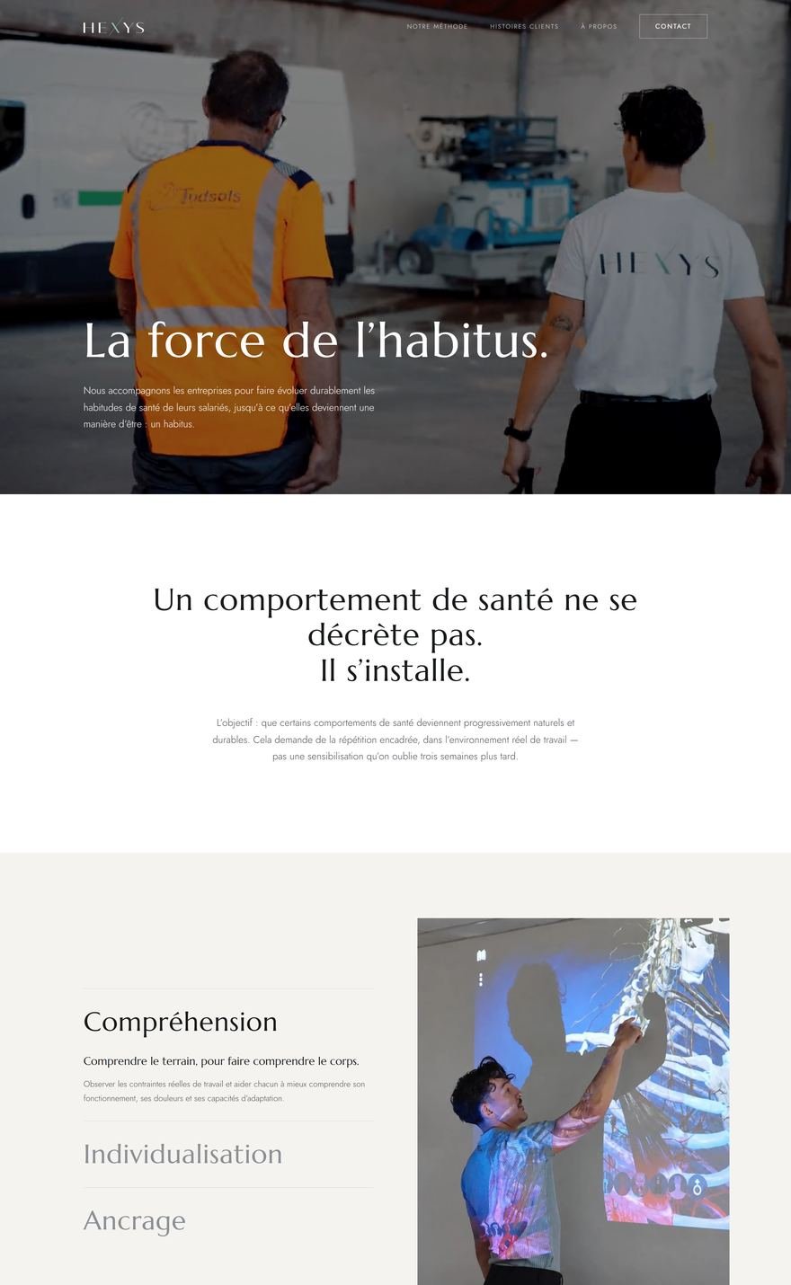 Page d accueil du site Hexys realise par Surtech, prevention des TMS en entreprise