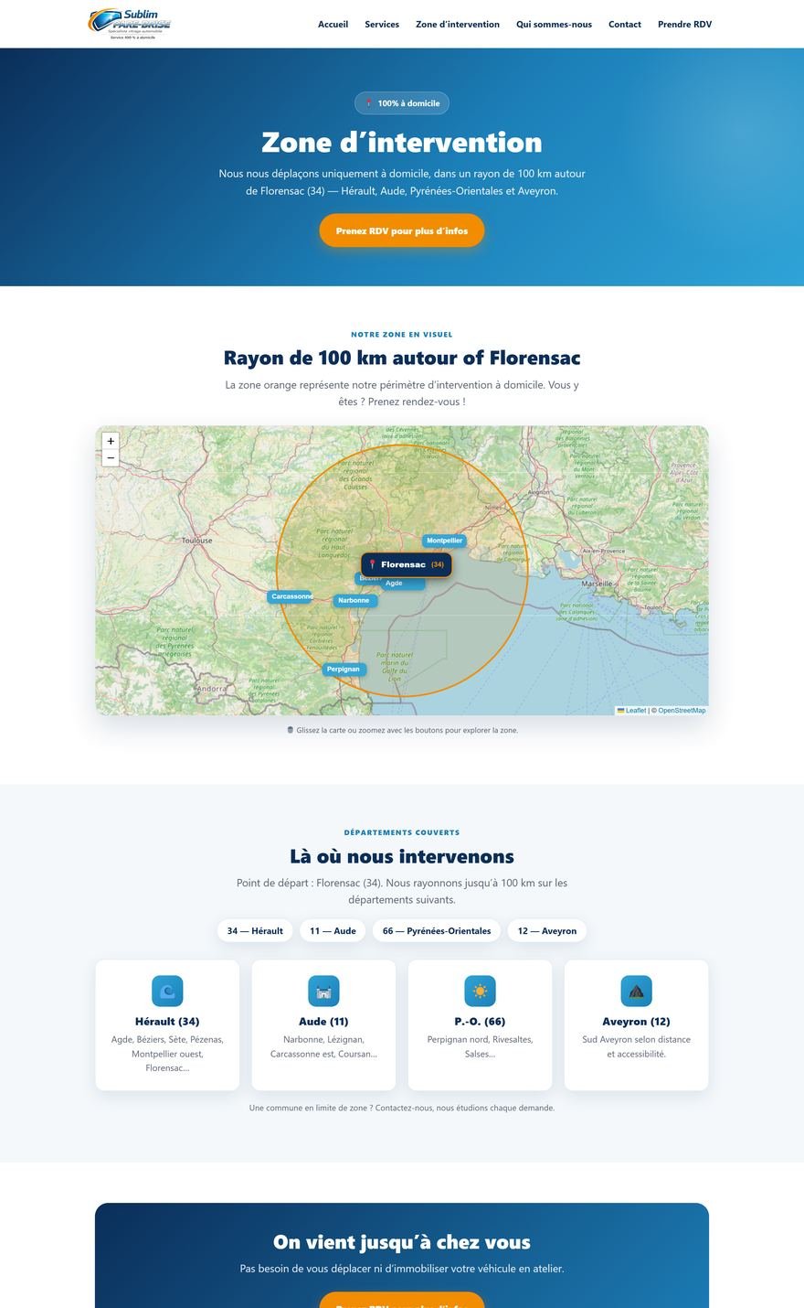 Carte de la zone d intervention de Sublim Pare-Brise dans un rayon de 100 km