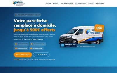 Site de conversion Sublim Pare-Brise, alimente par les campagnes pilotees par Surtech